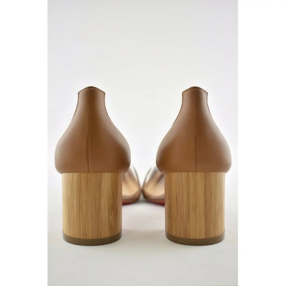 Christian Louboutin Grandola 55 Brown Leather PVC Bois Block Heel Sandal Pump 37 - Picture 11 of 12